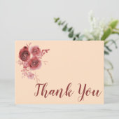 Dank je wel bordeauxrood bloemmotief bedankkaart (Staand voorkant)