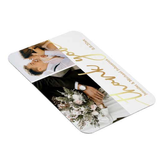 dank je wel , bruiloft 2 foto ' s collage goudkleu magneet (Rechterzijde)
