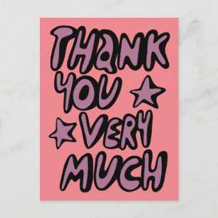 DANK JE WEL Bubble Letters Paars Roze Briefkaart
