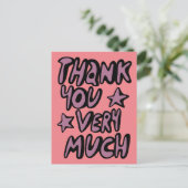 DANK JE WEL Bubble Letters Paars Roze Briefkaart (Staand voorkant)