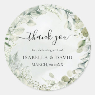 Dank je wel de groene olievloeistof Rustic Wedding Ronde Sticker