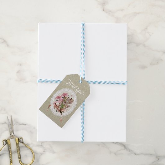 Dank je wel elegant textuur effect bloemenkraft cadeaulabel (Met Touw)