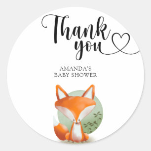 Dank je wel Fox Baby Shower Ronde Sticker