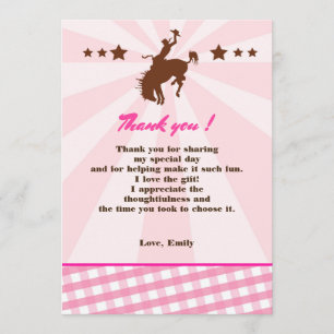 Dank je wel Girl Birthday Rodeo Cowgirl Pink Bedankkaart