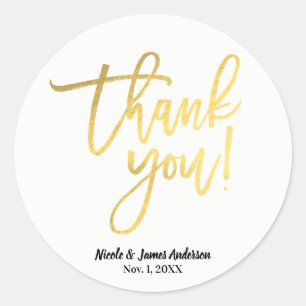 DANK JE WEL Goud Folie Moderne Script Trouwgunst Ronde Sticker