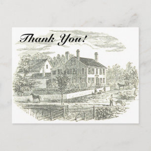 "Dank je wel!" + Illustratie van oud huis en boerd Briefkaart