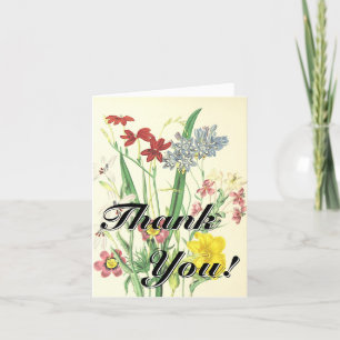 "Dank je wel!" + Kleurrijke Bloemen Vintage Uiterl Kaart