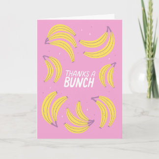 Dank je wel, leuke bananen, knalroze geel kaart