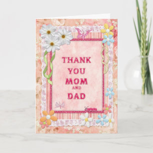 Dank je wel mama en papa, bloemen ambachtelijke ka bedankkaart