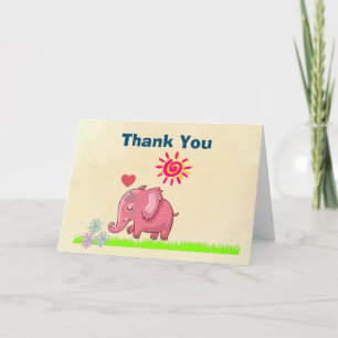 Dank Je Wel met Gelukkige Roze Olifant Bedankkaart