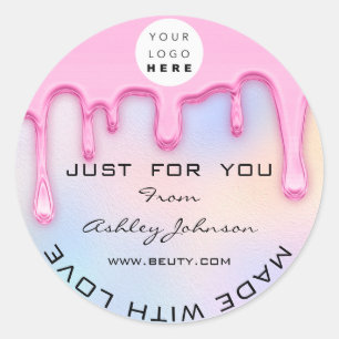 Dank je wel met liefdesholograaf Logo roze Ronde Sticker