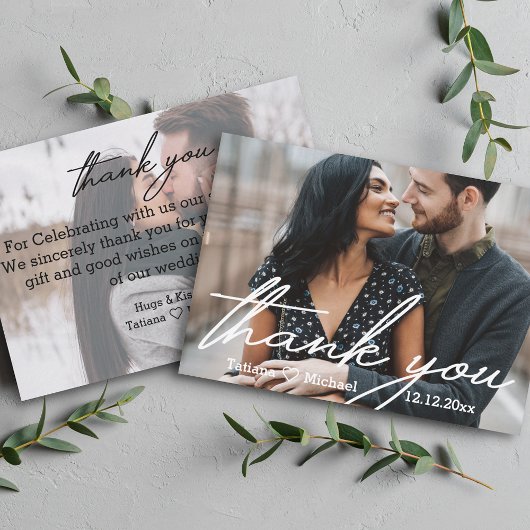 dank je wel , moderne handschrift chic bruiloft 2 notitiekaartje