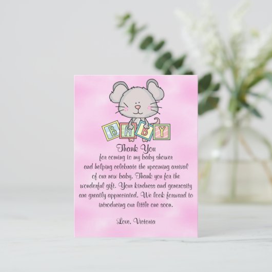 Dank je wel muis voor baby shower cadeau briefkaart (Staand voorkant)