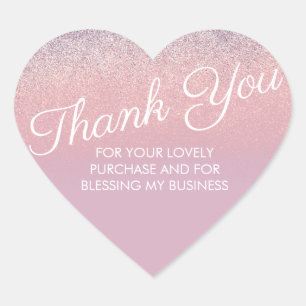 Dank je wel nep roze en paarse glinsterende glitte hart sticker