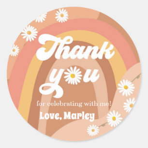 Dank je wel Retro Hippie Rainbow Daisy Favor Girl Ronde Sticker