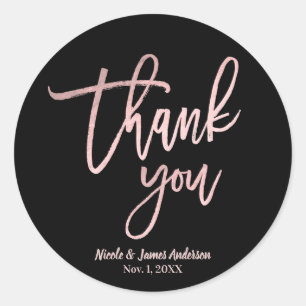 DANK JE WEL Rose Goud Folie Moderne Script Trouwfe Ronde Sticker