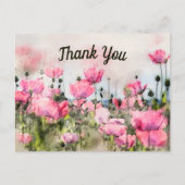 Dank je wel Roze Bloemige Waterverf  Briefkaart (Voorkant)