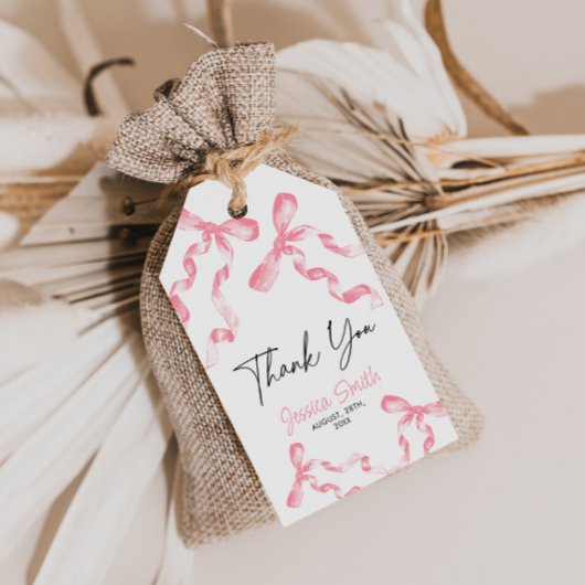 Dank je wel Roze Lint Cadeaukaart Cadeaulabel