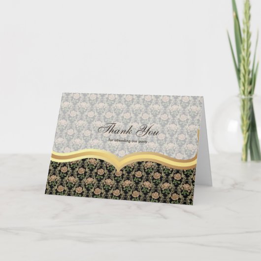 Dank je wel Rozen op Antiek goud Bedankkaart (Voorkant)
