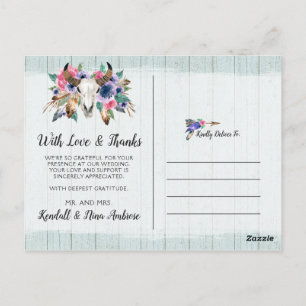 Dank je wel Rusticaal Bloemig Koeien schedel Boho  Briefkaart