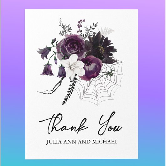 Dank je wel Trouwdag Halloween Bloemisterij Paarse Notitiekaartje