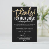 DANK JE WEL VOOR JE BESTELLING insert modern black Bedankkaart (Staand voorkant)