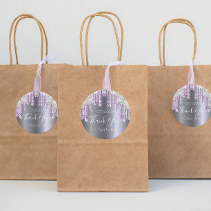 Dank je wel, zilverglitter paarse glinstering ronde sticker