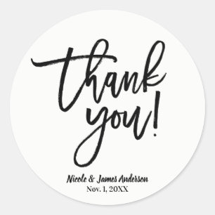 DANK JE WEL Zwarte Moderne Script Trouwgunst Ronde Sticker