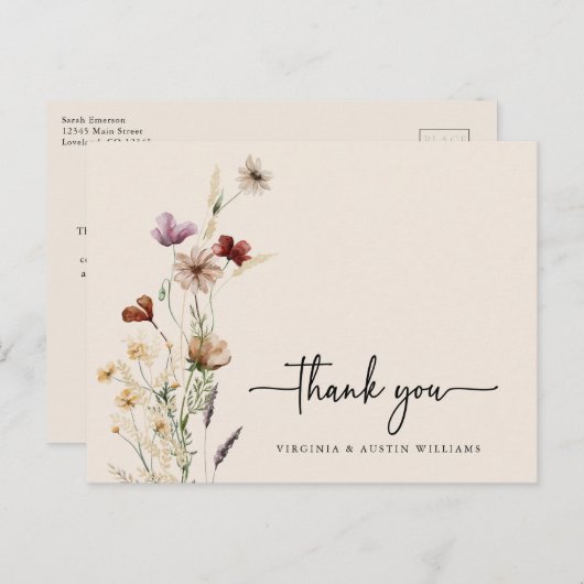 Dank je Wildflower Briefkaart (Voorkant / Achterkant)