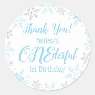 Dank je Winter ONEderland Blue Silver Snowflakes Ronde Sticker