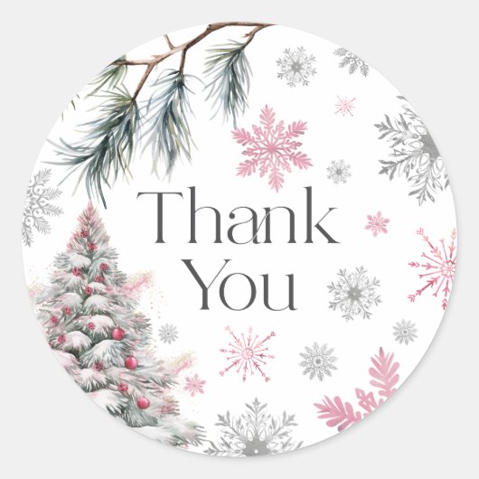 Dank Je Winter Wonderland Roze Ronde Sticker (Voorkant)