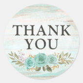 Dank je Witte Hout Turquoise Bloemrozen  Ronde Sticker (Voorkant)