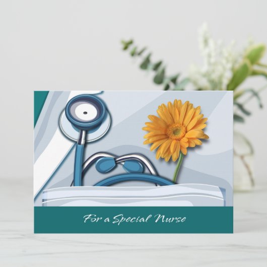 Dank je zuster. Stethoscoop en Daisy Kaart (Staand voorkant)