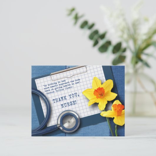 Dank je zuster. Veerdedils en stethoscoop Briefkaart (Staand voorkant)