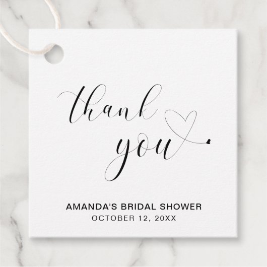 Dank je zwart en wit hart bruids douche bedankjes labels (Voorkant)