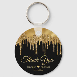 dank je zwart goud druipende glitters bruiloft sleutelhanger