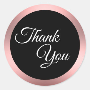 Dank Je Zwart Wit en Roze Elegant Schrift Ronde Sticker