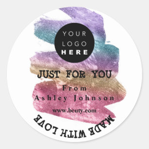 Dank Logo gemaakt met liefdeslijnen roze ombre Ronde Sticker