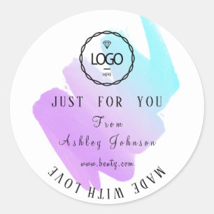 Dank Logo gemaakt met Love Blue Roze Paars Ronde Sticker