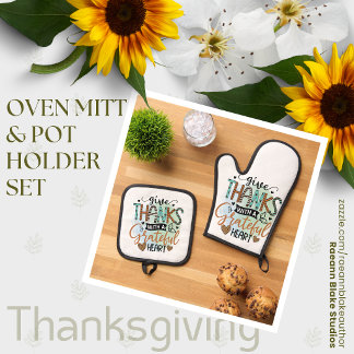 Dank met een dankbaar hart Thanksgiving Ovenwant & Pannenlap Set
