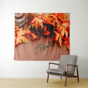 Dank met herfstbladeren Thanksgiving Wandkleed
