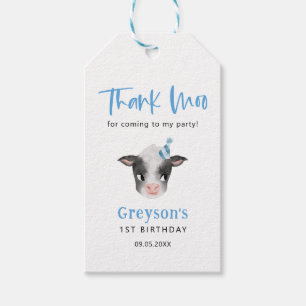 Dank Moo Blue Koe Verjaardagsfeestje Cadeaulabel