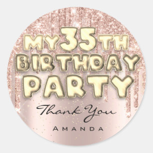 Dank Naam 35ste Verjaardagsfeestje Glitter Druppel Ronde Sticker
