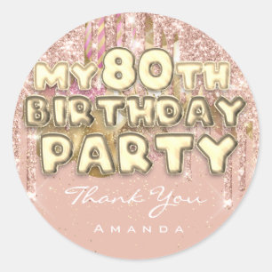 Dank Naam 80ste Verjaardagsfeest Glitter Ballon Go Ronde Sticker