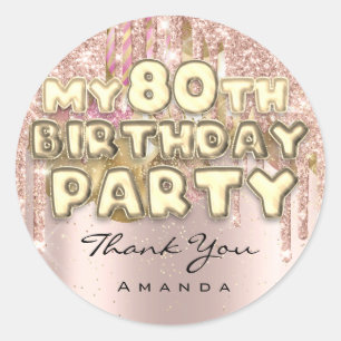 Dank Naam 80ste Verjaardagsfeest Glitter Ballon Ro Ronde Sticker