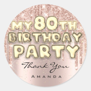 Dank Naam 80ste Verjaardagsfeest Glitter Drips Roo Ronde Sticker