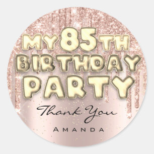 Dank Naam 85e Verjaardagsfeestje Glitter Drips Roo Ronde Sticker