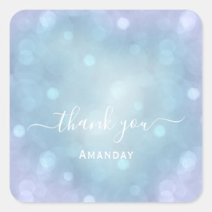 Dank Naam Blauw Aqua Trouw Pastel Bruids Sweet16 Vierkante Sticker