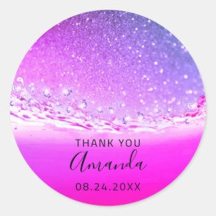 Dank Naam Datum Spark Bridal Fuchsia Roze Ronde Sticker