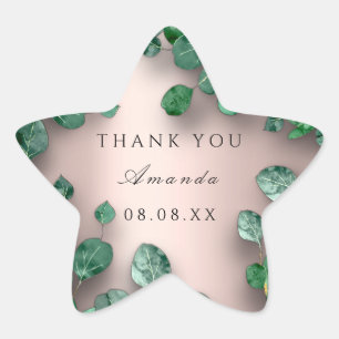Dank Naam Roos Groene Eucalyptus Woodland Favor Ster Sticker